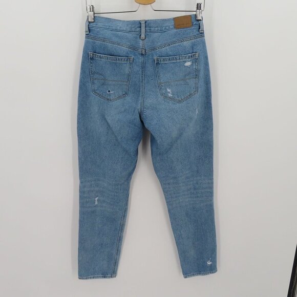 American Eagle Womens 4 Mom Jeans Blue Distressed Destroyed Denim Pants Cotton - Picture 6 of 14